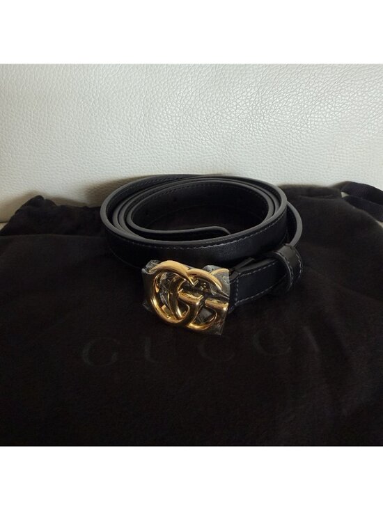 NEW Gucci Marmont Black Leather Double G Buckle Belt Gold Hardware 409417 114 46 main image 5